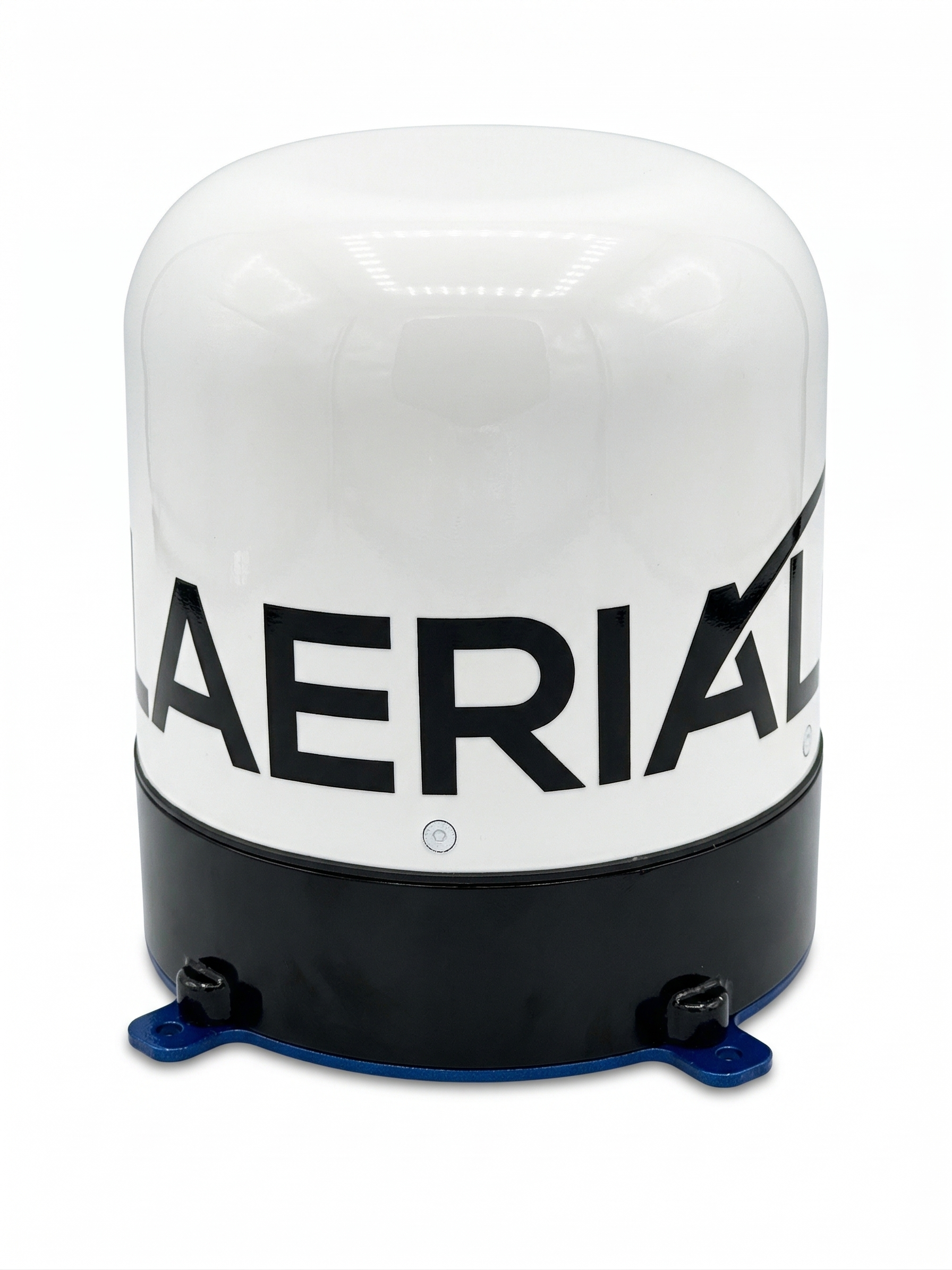 SkyEdge 7 satellite terminal with AerialComm branding and blue mounting bracket